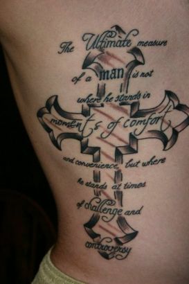 Cross And Text Tattoo Design